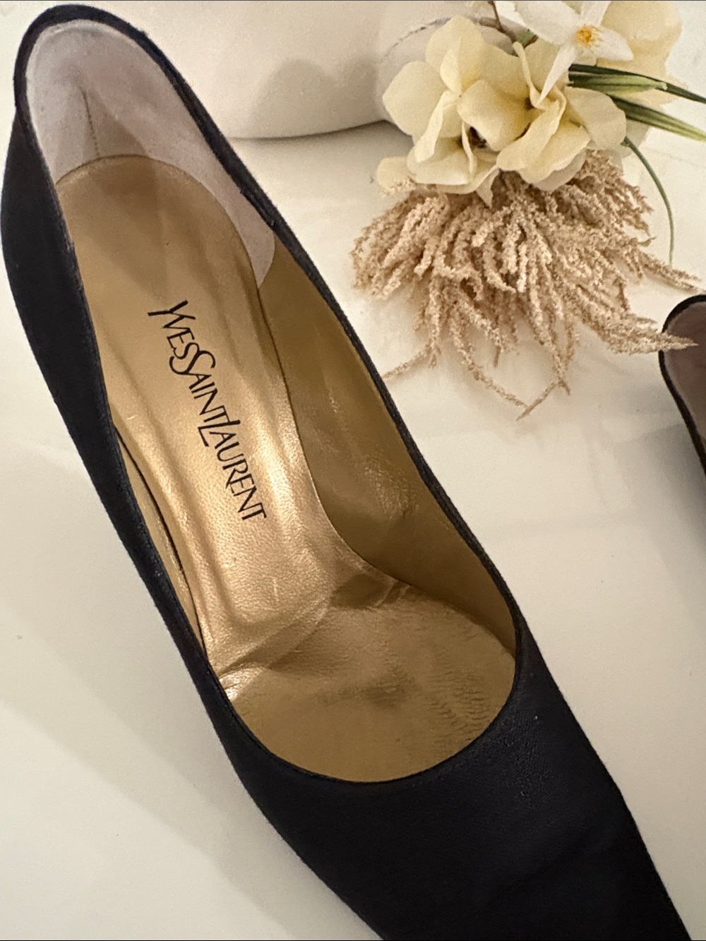 Saint Laurent Black Textile Fabric (Linen) Pointed Pump with Mid Heel - Picture 3 of 6